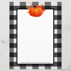 Fall Pumpkin Buffalo Plaid Personalised Paper