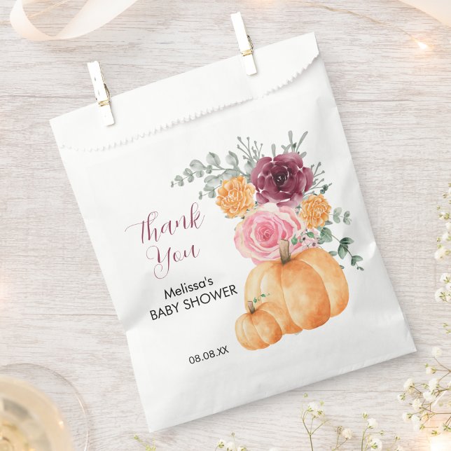 Fall pumpkin burgundy blush pink floral thank you favour bags (Creator Uploaded)