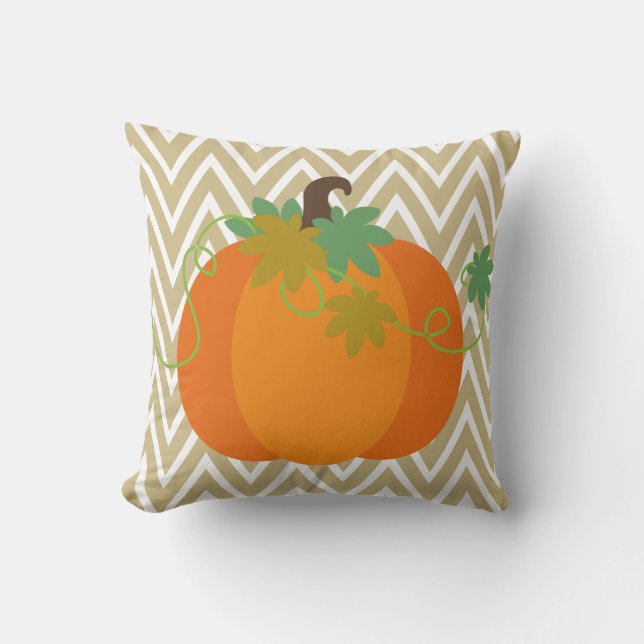 Fall Pumpkin Chevron Zigzag Pattern Throw Cushion (Front)