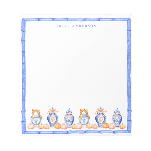 Fall Pumpkin Chinoiserie Ginger Jar  Notepad (Front)