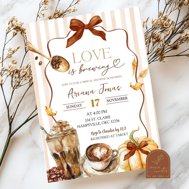 Fall Pumpkin Coffee Love is Brewing Bridal Shower  Invitation (Creator Uploaded)
