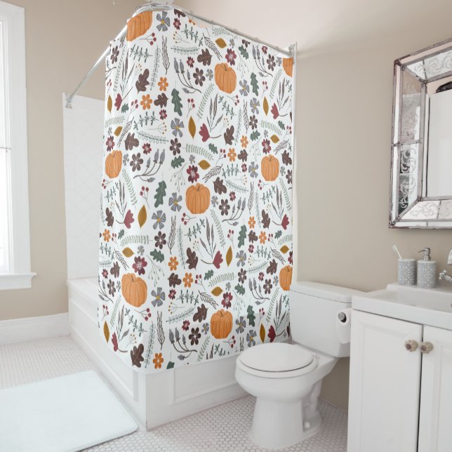 Fall pumpkin contemporary graphic pattern shower curtain (In Situ)