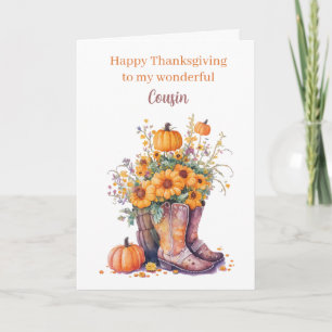 Fall Pumpkin Cowgirl Boots Thanksgiving Cousin Card