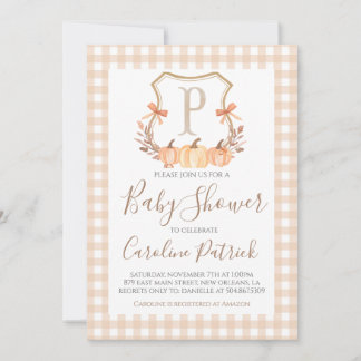 Fall Pumpkin Crest Preppy Baby Shower Invitation