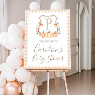 Fall Pumpkin Crest Preppy Baby Shower Welcome Sign
