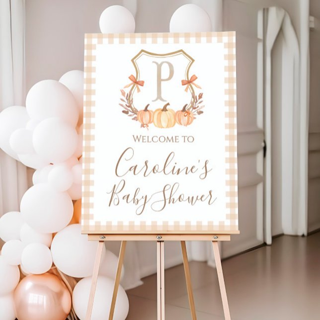 Fall Pumpkin Crest Preppy Baby Shower Welcome Sign (Creator Uploaded)