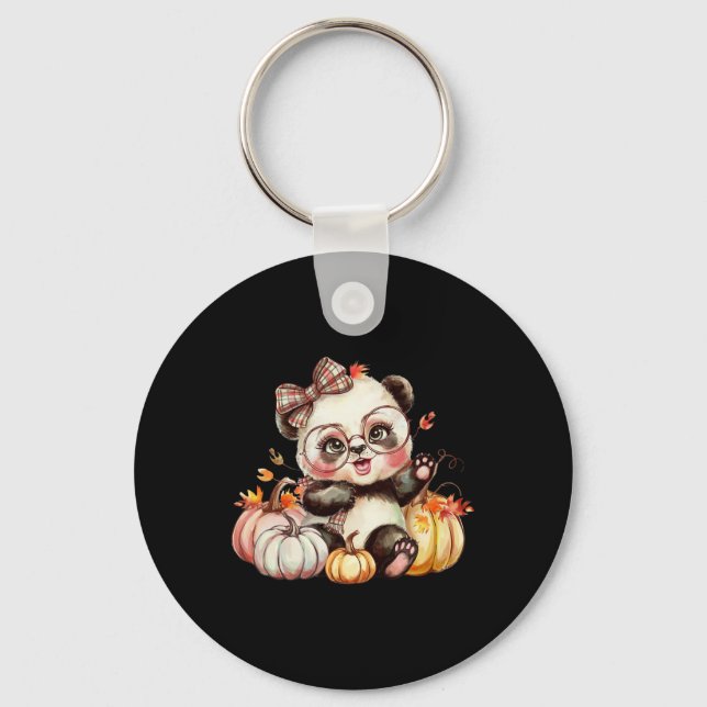 Fall Pumpkin Cute Panda Bear Fall Autumn Thanksgiv Key Ring (Front)
