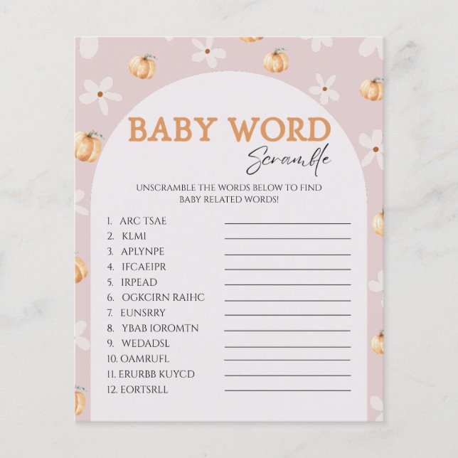 Fall Pumpkin Daisy Baby Shower Word Scramble Game (Front)