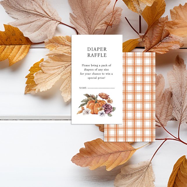 Fall Pumpkin Diaper Raffle Card (Fall Diaper Raffle Enclosure Card for Baby Shower Bridal Shower Pumpkins Orange and White Pattern)
