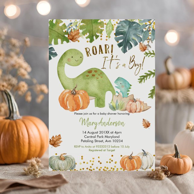 Fall Pumpkin Dinosaur Baby Shower Invite Roar (Creator Uploaded)