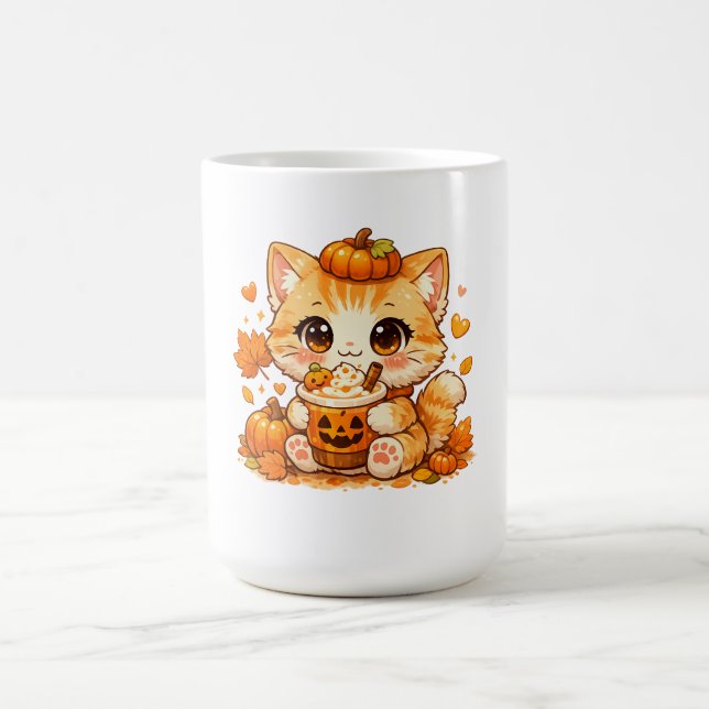 Fall Pumpkin Drink Kitty  Coffee Mug (Center)