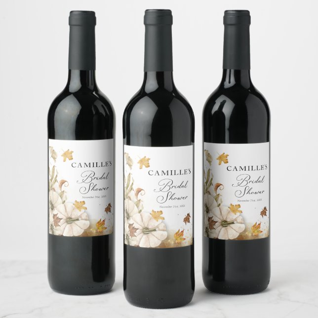 Fall Pumpkin Elegant Bridal Shower Wine Labels (Bottles)