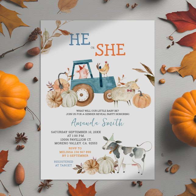 Fall Pumpkin Farm Animal Gender Reveal Invite (Creator Uploaded)