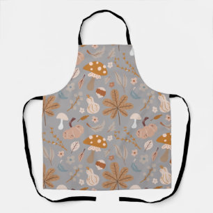 Fall Pumpkin Field with Fall Leaves and Mushrooms Apron