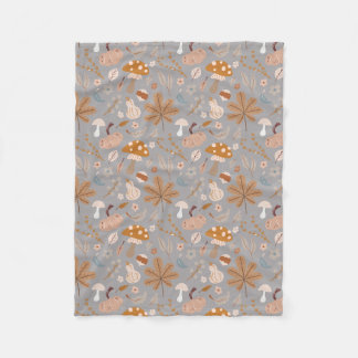 Fall Pumpkin Field with Fall Leaves and Mushrooms Fleece Blanket
