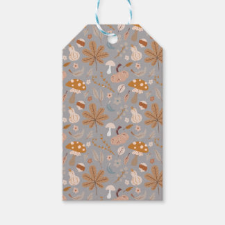 Fall Pumpkin Field with Fall Leaves and Mushrooms Gift Tags