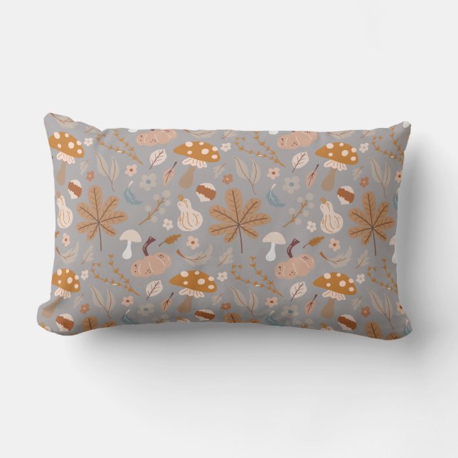 Fall Pumpkin Field with Fall Leaves and Mushrooms  Lumbar Cushion (Front)