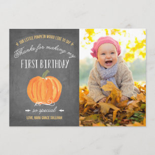 Fall Pumpkin   First Birthday Thank You with Photo Card