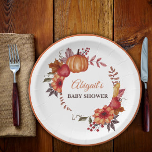 Fall Pumpkin Floral Autumn Baby Shower Paper Plate
