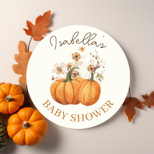 Fall Pumpkin Floral Baby Shower Classic Round Sticker