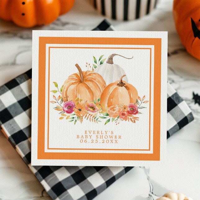 Fall Pumpkin Floral Baby Shower Napkin (Creator Uploaded)