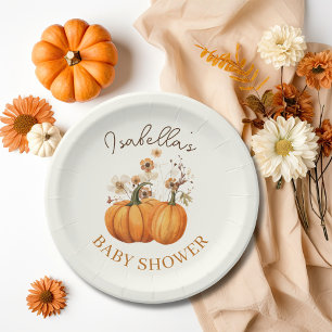 Fall Pumpkin Floral Baby Shower Paper Cocktail Plate