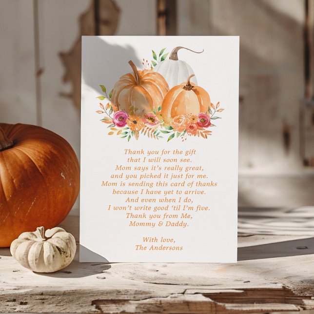 Fall Pumpkin Floral Baby Shower Thank You Card (Creator Uploaded)