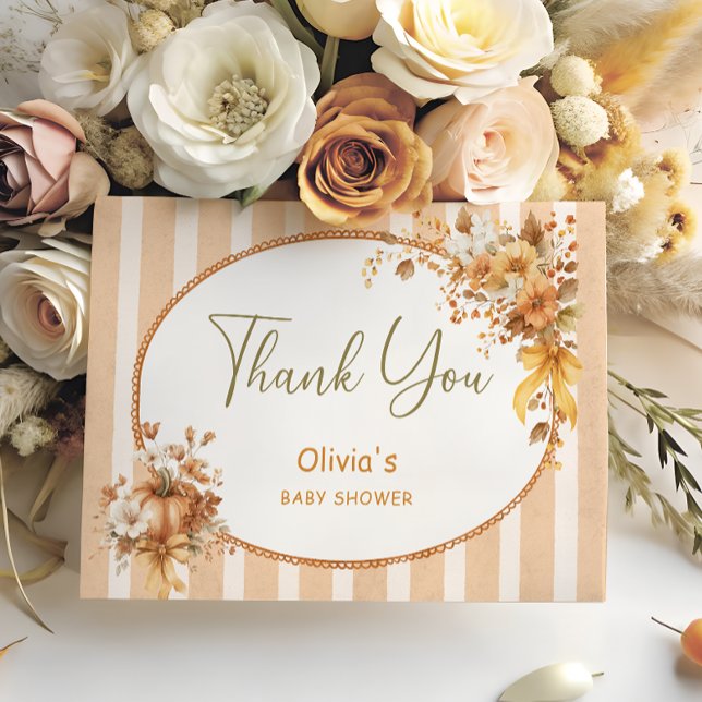 Fall Pumpkin Floral Baby Shower Thank You Card (Creator Uploaded)
