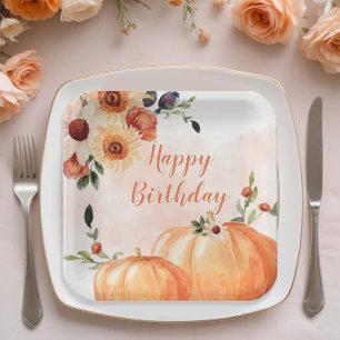 Fall Pumpkin Floral  Birthday Paper Plate