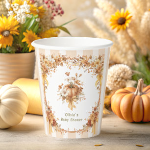 Fall Pumpkin Floral Bow Baby Shower  Paper Cups