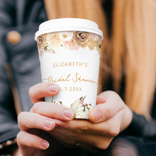 Fall Pumpkin Floral Bridal Shower Paper Cups (Creator Uploaded)