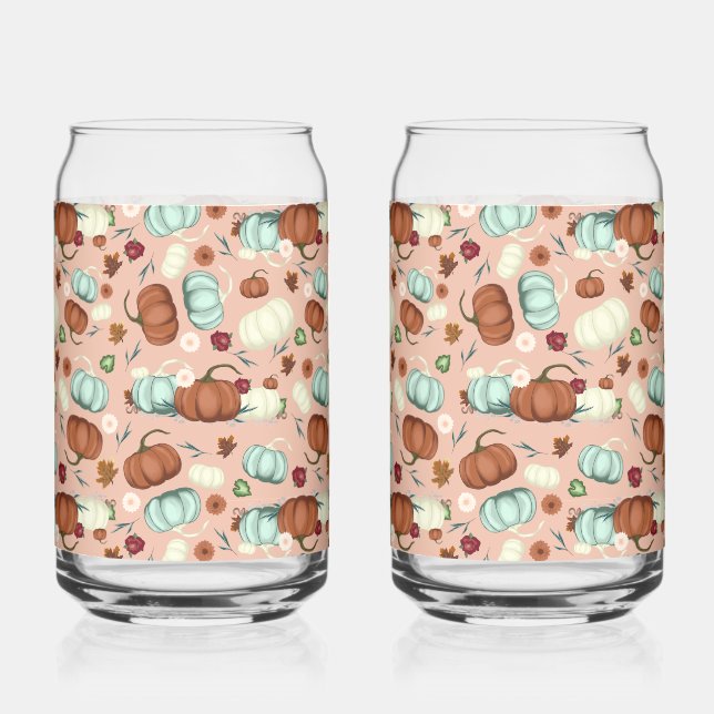 Fall Pumpkin Floral Can Glass (Front)