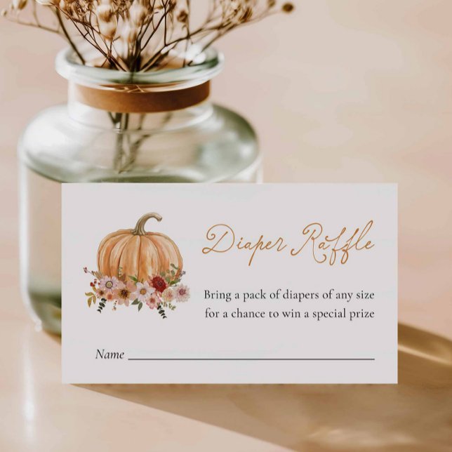  Fall Pumpkin Floral Diaper Raffle Ticket Enclosure Card (Fall Pumpkin Floral Diaper Raffle Ticket)