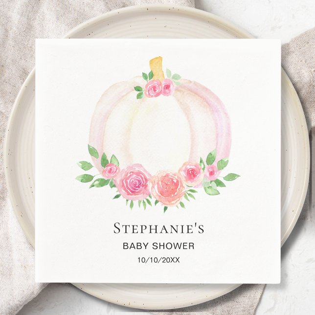 Fall Pumpkin Floral Girl's Baby Shower Napkin (Creator Uploaded)