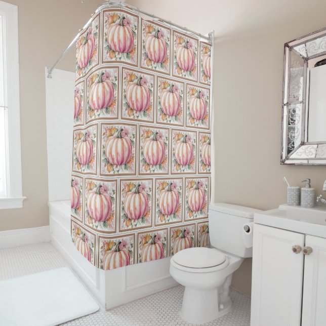 Fall Pumpkin Floral Shower Curtain (In Situ)