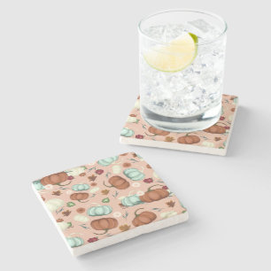 Fall Pumpkin Floral Stone Coaster