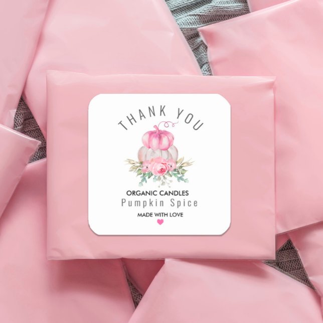 Fall Pumpkin Floral thank you product label (#zazzlemade #pumpkincandlelabel #pumpkinspice #thankyou #thanksgiving)