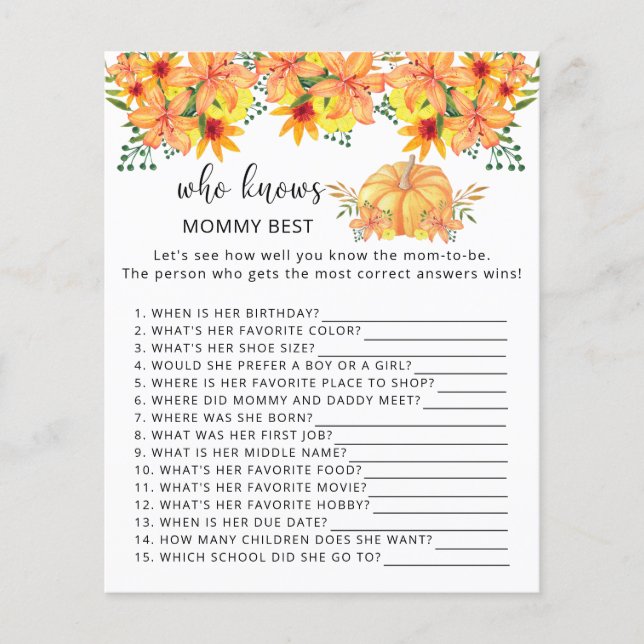 Fall pumpkin floral Who knows mummy best (Front)