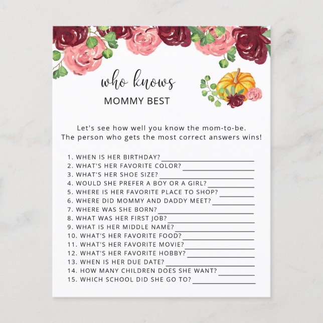 Fall pumpkin floral Who knows mummy best (Front)