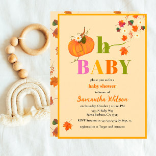 Fall Pumpkin Flowers Girl Baby Shower Invitation