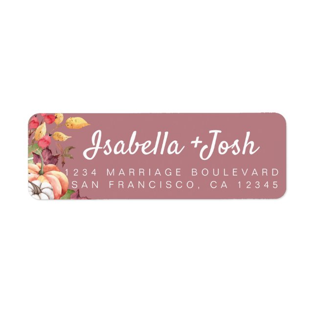 Fall Pumpkin Foliage Purple Wedding Return Address (Front)