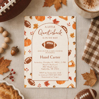 Fall Pumpkin Football Boy Quarterback Baby Shower Invitation