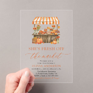 Fall Pumpkin Fresh Off the Market Bridal Shower Acrylic Invitations