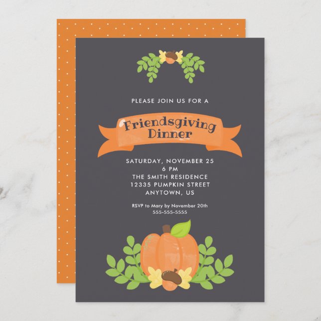 Fall Pumpkin | Friendsgiving Dinner Invitation (Front/Back)