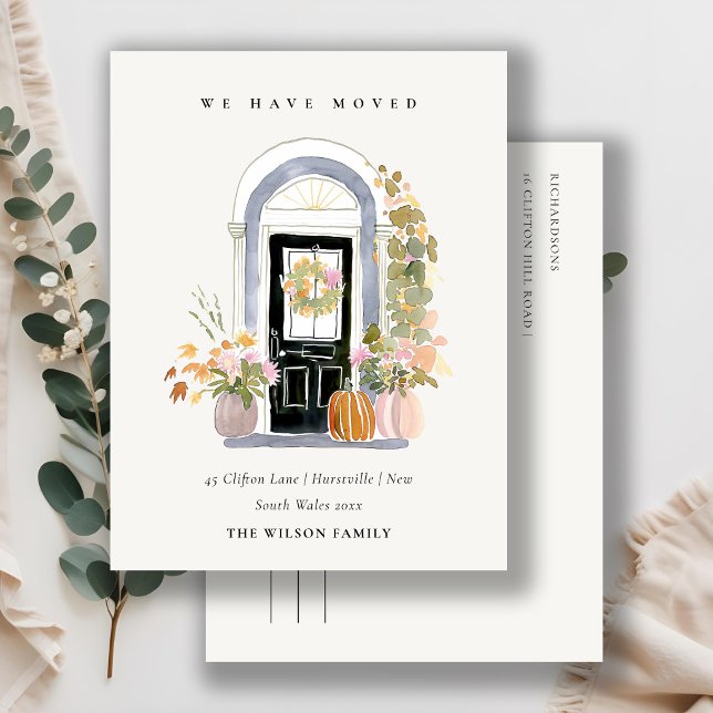 Fall Pumpkin Front Door Floral We have Moved Card (Creator Uploaded)