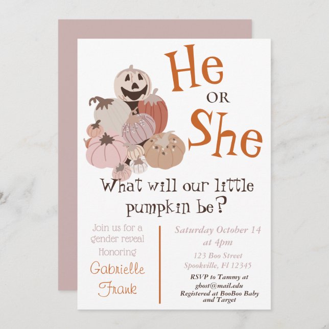 Fall Pumpkin Gender Reveal Invitation (Front/Back)