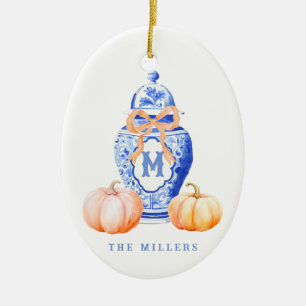 Fall Pumpkin   Ginger Jar Monogram Ceramic Tree Decoration