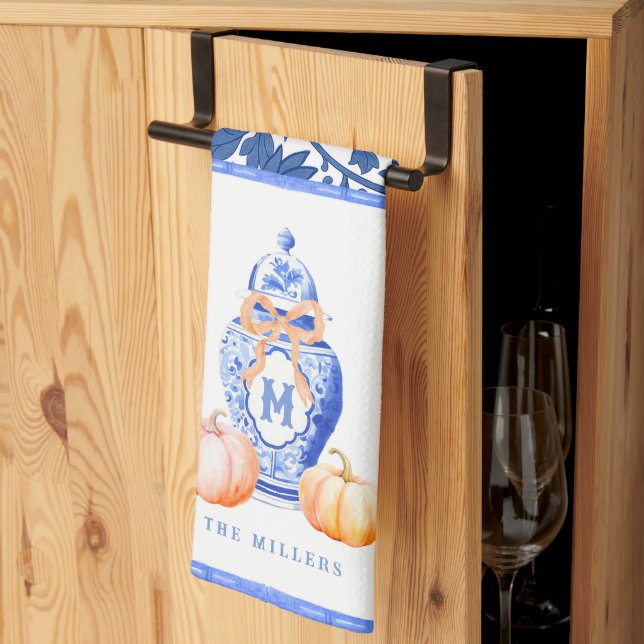 Fall Pumpkin | Ginger Jar Monogram Tea Towel (Thirds Fold)