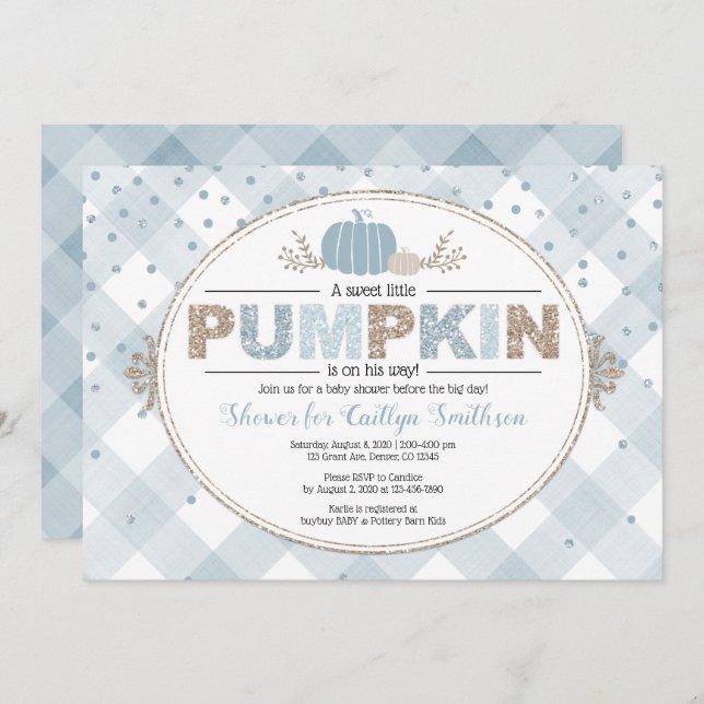 fall pumpkin gingham confetti boy baby shower invitation (Front/Back)