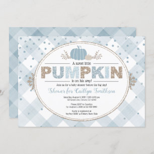fall pumpkin gingham confetti boy baby shower invitation